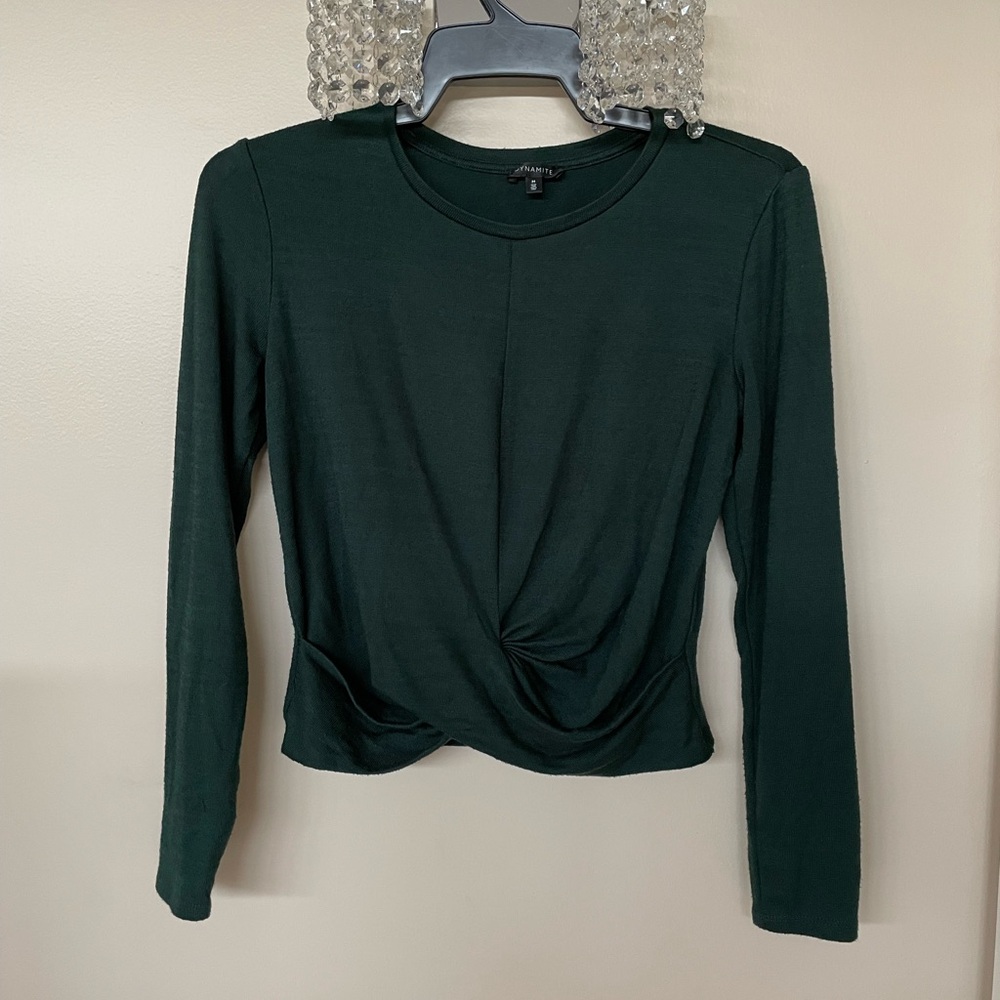 Dynamite Forest Green Twist Front Blouse
